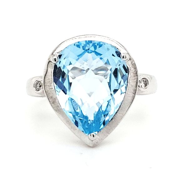 14K White Gold Pear Blue Topaz & Diamond Ring Quality Gem LLC Bethel, CT