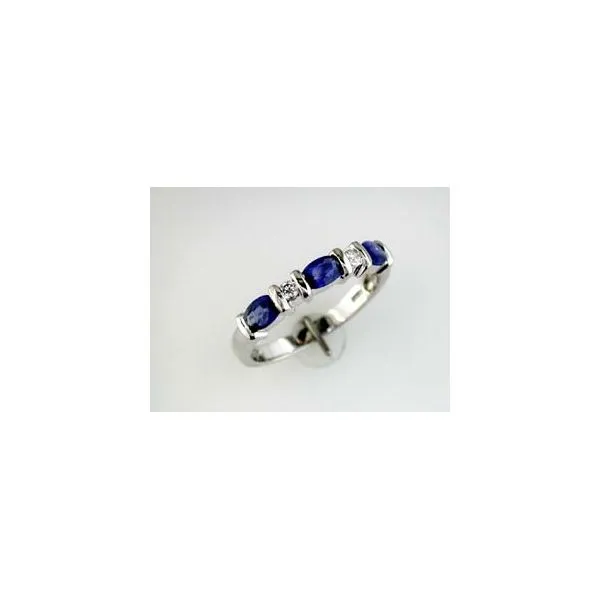 14K White Gold Oval Sapphire & Diamond Band Image 2 Quality Gem LLC Bethel, CT