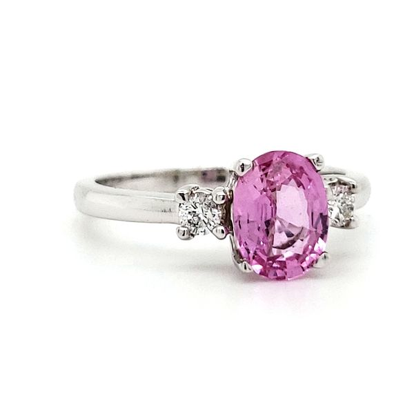 14K White Gold Oval Pink Sapphire & Diamond Ring Image 2 Quality Gem LLC Bethel, CT