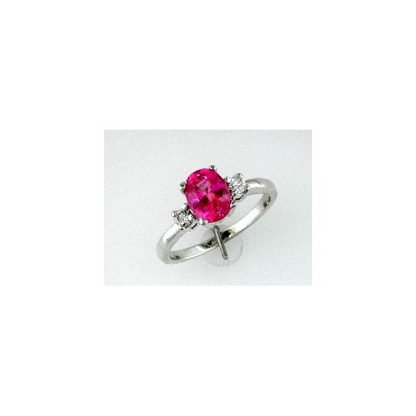 14K White Gold Oval Pink Sapphire & Diamond Ring Image 3 Quality Gem LLC Bethel, CT
