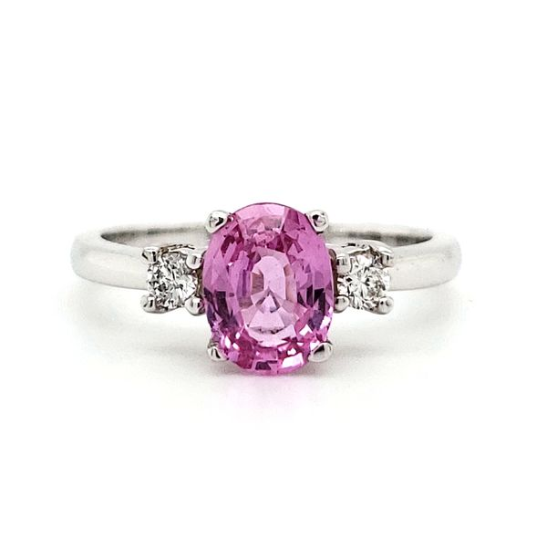 14K White Gold Oval Pink Sapphire & Diamond Ring Quality Gem LLC Bethel, CT