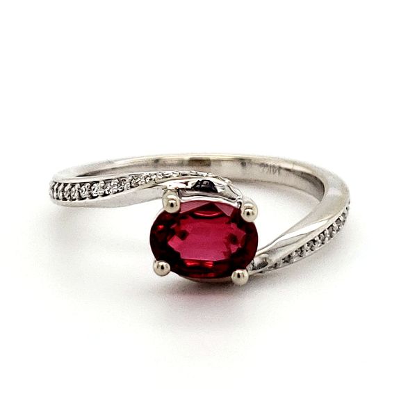 14K White Gold Red Spinel & Diamond Bypass Ring Image 2 Quality Gem LLC Bethel, CT