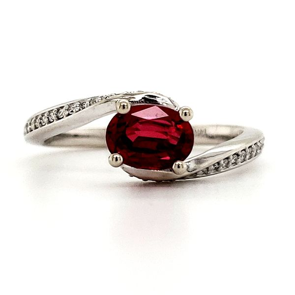 14K White Gold Red Spinel & Diamond Bypass Ring Quality Gem LLC Bethel, CT