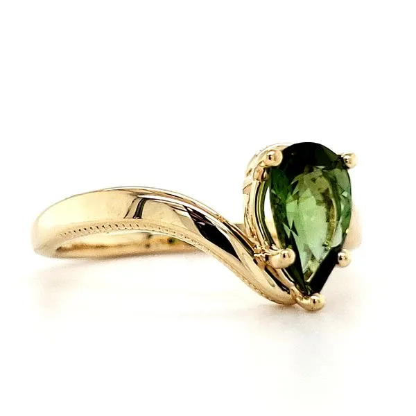 14K Yellow Gold Bypass Pear Green Tourmaline Ring Image 2 Quality Gem LLC Bethel, CT
