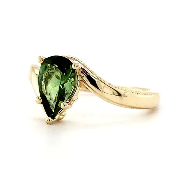 14K Yellow Gold Bypass Pear Green Tourmaline Ring Image 3 Quality Gem LLC Bethel, CT