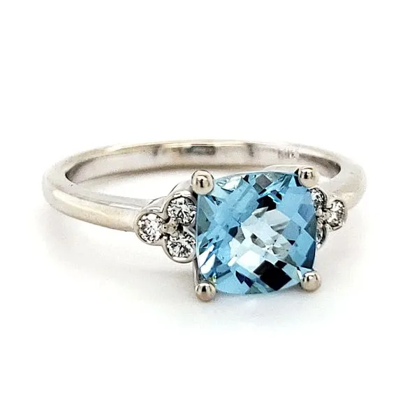 14K White Gold Cushion Aquamarine & Diamond Ring Image 2 Quality Gem LLC Bethel, CT