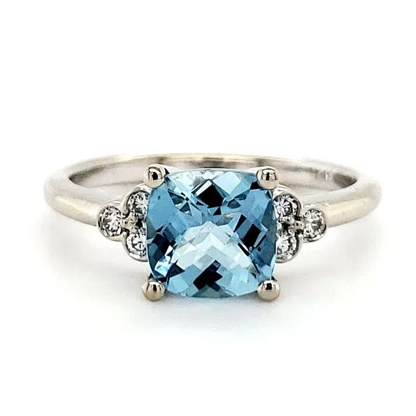 14K White Gold Cushion Aquamarine & Diamond Ring Quality Gem LLC Bethel, CT
