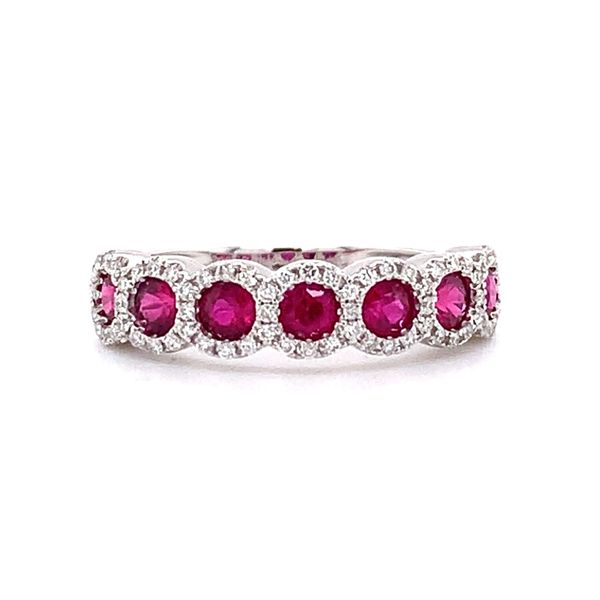 14K White Gold Ruby & Diamond Halo Band Ring Quality Gem LLC Bethel, CT