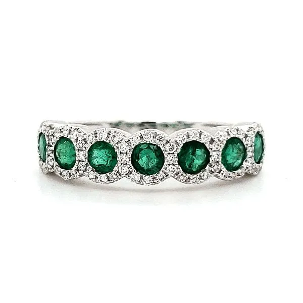 14K White Gold Emerald & Diamond Halo Band Quality Gem LLC Bethel, CT