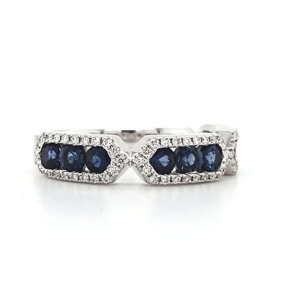 14K White Gold Blue Sapphire & Diamond Band Image 2 Quality Gem LLC Bethel, CT