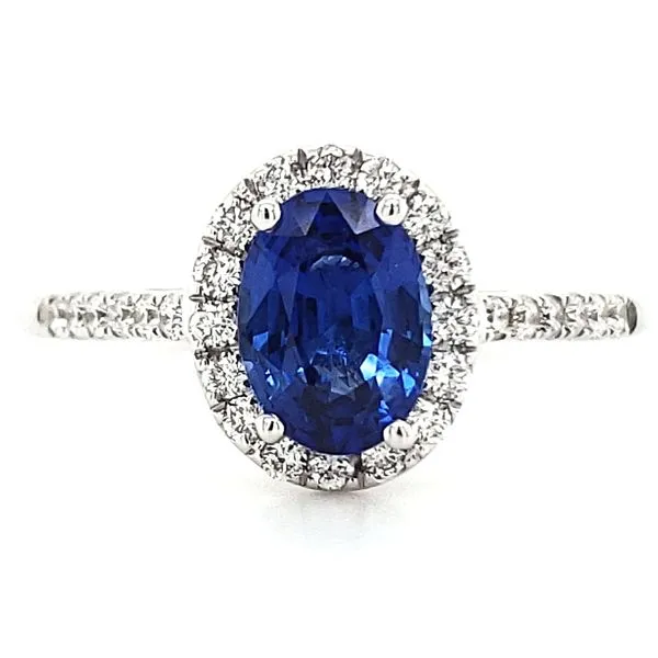14K White Gold Ceylon Sapphire & Diamond Halo Ring Quality Gem LLC Bethel, CT