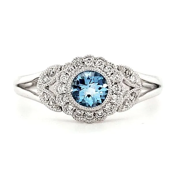 14K White Gold Antique Styled Blue Topaz & Diamond Ring Quality Gem LLC Bethel, CT