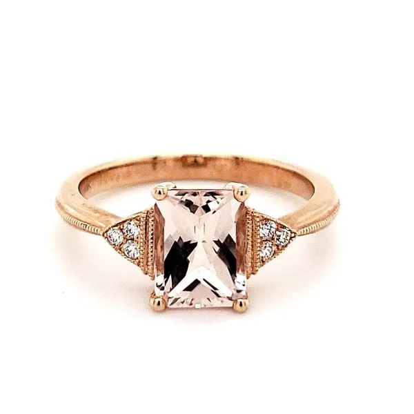 14K Rose Gold Radiant Morganite & Diamond Milgrain Ring Image 2 Quality Gem LLC Bethel, CT