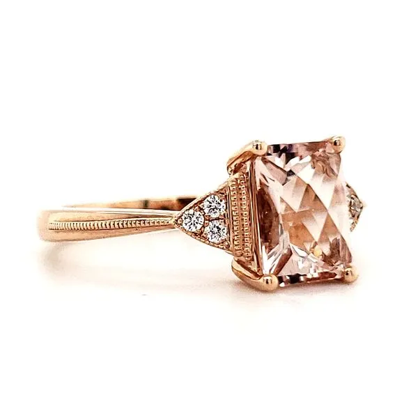 14K Rose Gold Radiant Morganite & Diamond Milgrain Ring Image 3 Quality Gem LLC Bethel, CT