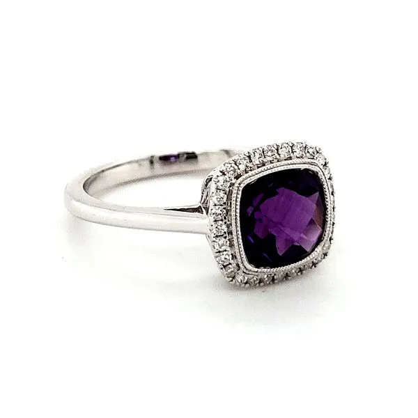 14K White Gold Cushion Amethyst & Diamond Halo Ring Image 3 Quality Gem LLC Bethel, CT