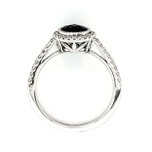 14K White Gold Milgrain Oval London Blue Topaz & Diamond Halo Ring Image 4 Quality Gem LLC Bethel, CT