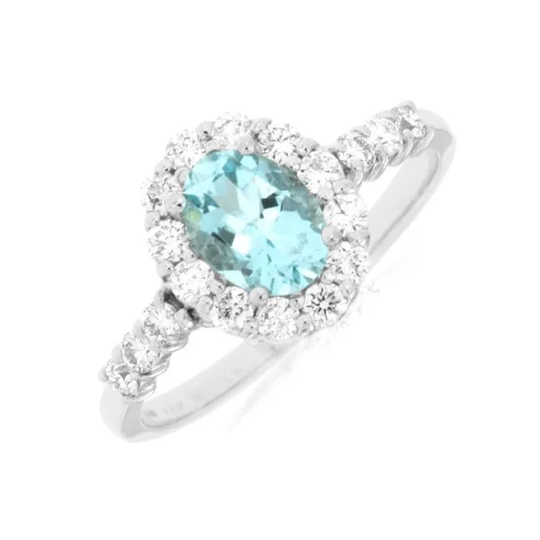 14K White Gold Aquamarine & Diamond Halo Ring Image 3 Quality Gem LLC Bethel, CT