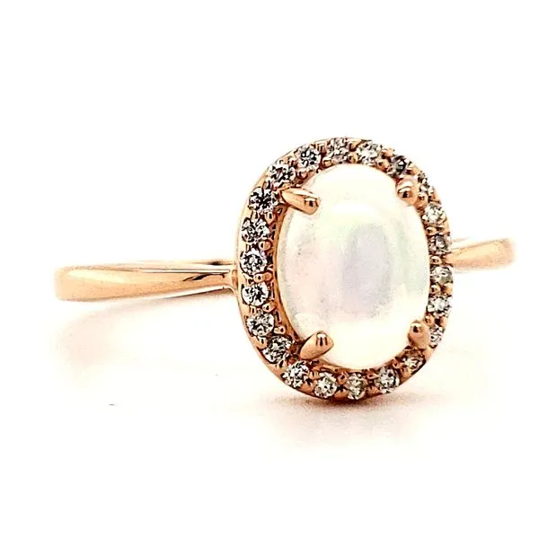 14K Rose Gold Opal and Diamond Halo Ring Image 2 Quality Gem LLC Bethel, CT