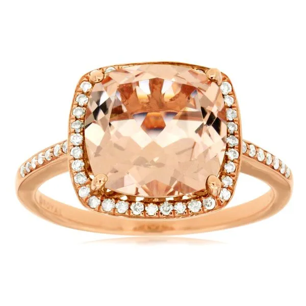 14K Rose Gold Cushion Morganite & Diamond Halo Ring Quality Gem LLC Bethel, CT