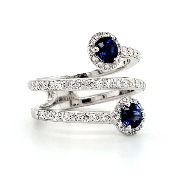 14K White Gold Ceylon Sapphire & Diamond Bypass Ring Image 2 Quality Gem LLC Bethel, CT