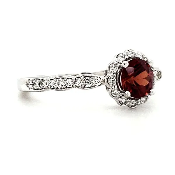 14K White Gold Red Spinel & Diamond Scallop Halo Ring Image 2 Quality Gem LLC Bethel, CT