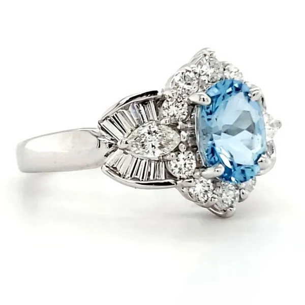 18K White Gold Aquamarine & Diamond Ring Image 2 Quality Gem LLC Bethel, CT