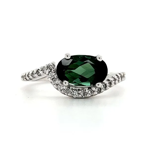 14K White Gold Green Tourmaline & Diamond Wave Ring Quality Gem LLC Bethel, CT