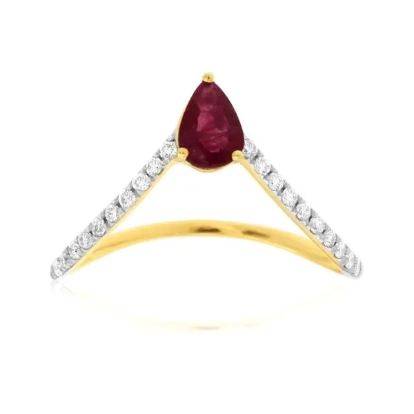 14K Yellow Gold Ruby and Diamond Chevron Ring Quality Gem LLC Bethel, CT