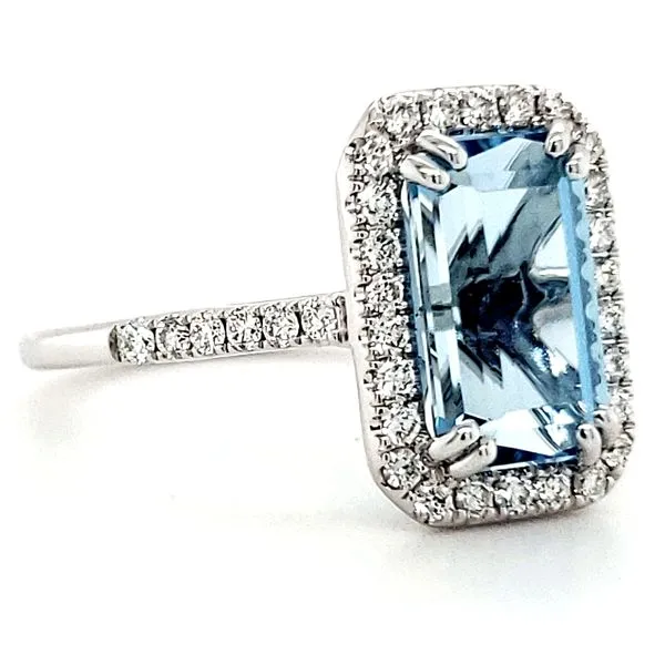 KW Aquamarine Halo Ring Size 6 Image 2 Quality Gem LLC Bethel, CT