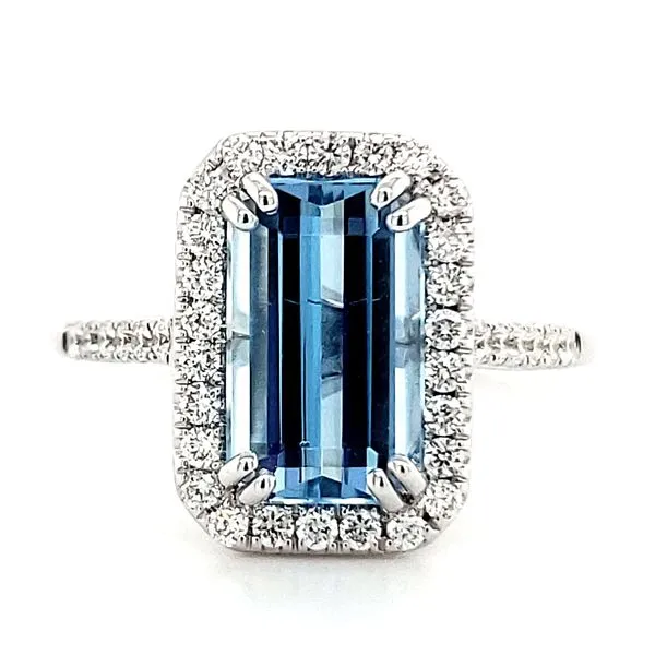 KW Aquamarine Halo Ring Size 6 Quality Gem LLC Bethel, CT