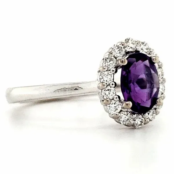 14K White Gold Amethyst and Diamond Oval Halo Ring Image 2 Quality Gem LLC Bethel, CT