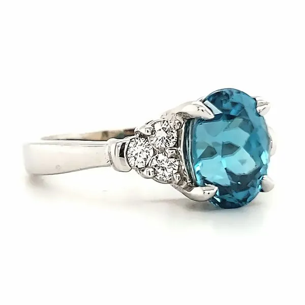 14K White Gold Blue Zircon and Diamond Ring Image 2 Quality Gem LLC Bethel, CT