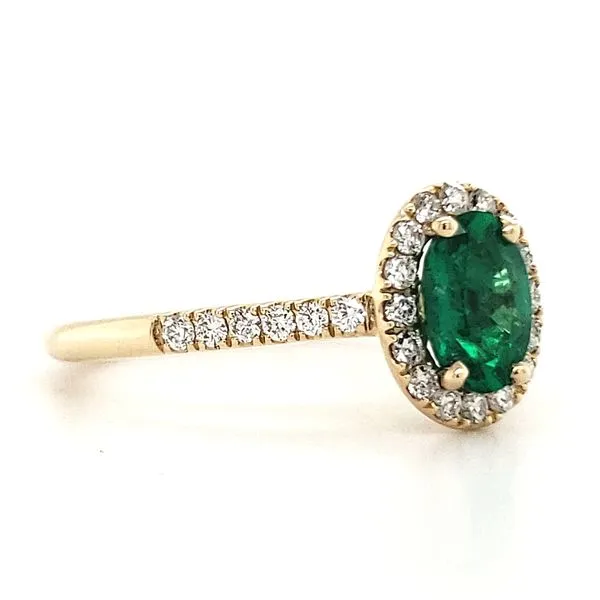14k Yellow Gold Emerald And Diamond Halo Ring Image 2 Quality Gem LLC Bethel, CT