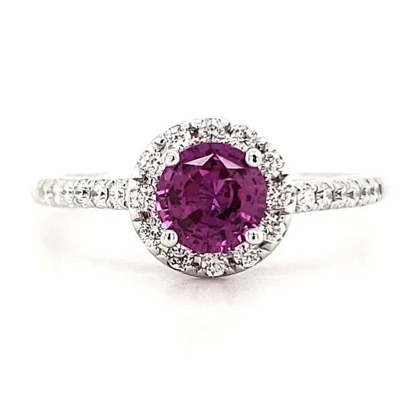 14K White Gold Pink Sapphire and Diamond Halo Ring Quality Gem LLC Bethel, CT