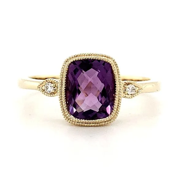 14K Yellow Gold Amethyst and Diamond Ring Size 6.5 Quality Gem LLC Bethel, CT