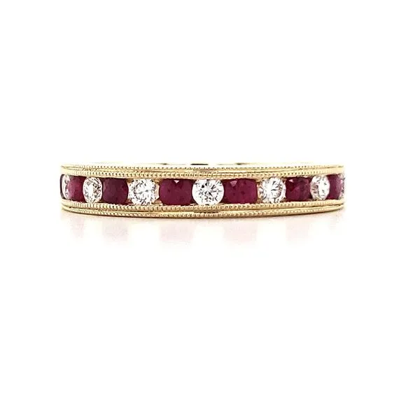 14K Yellow Gold Ruby and Diamond Milgrain Channel Band Quality Gem LLC Bethel, CT