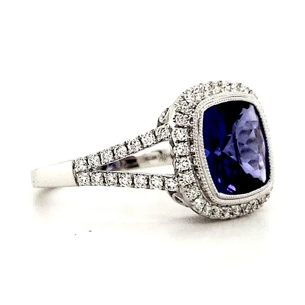 14K White Gold Tanzanite and Diamond Halo Ring Size 6.5 Image 3 Quality Gem LLC Bethel, CT