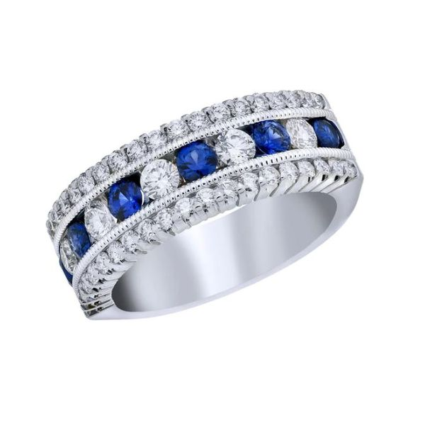 14K White Gold Sapphire and Diamond 3 Row Ring Size 6.5 Quality Gem LLC Bethel, CT