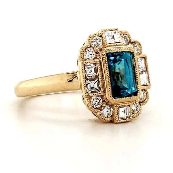 14K Yellow Gold Blue Zircon and Diamond Ring Size 6 Image 2 Quality Gem LLC Bethel, CT