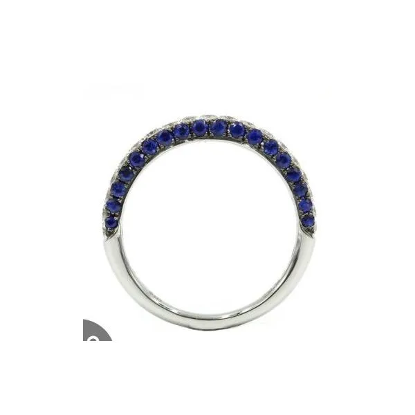 14K White Gold Sapphire and Diamond 3 Row Ring Size 6 Image 2 Quality Gem LLC Bethel, CT