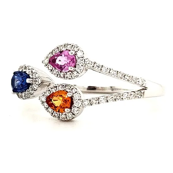14K White Gold Multi Color Sapphire and Diamond Ring Size 7 Image 3 Quality Gem LLC Bethel, CT