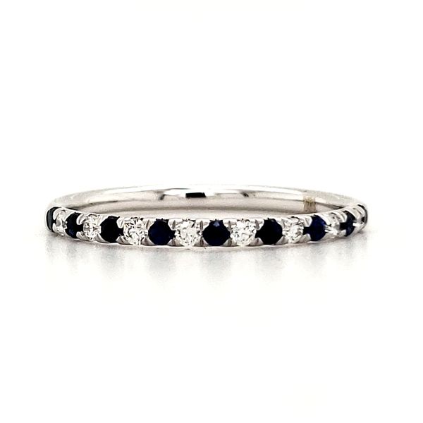14K White Gold Alternating Sapphire and Diamond Band Ring Size 6.5 Quality Gem LLC Bethel, CT