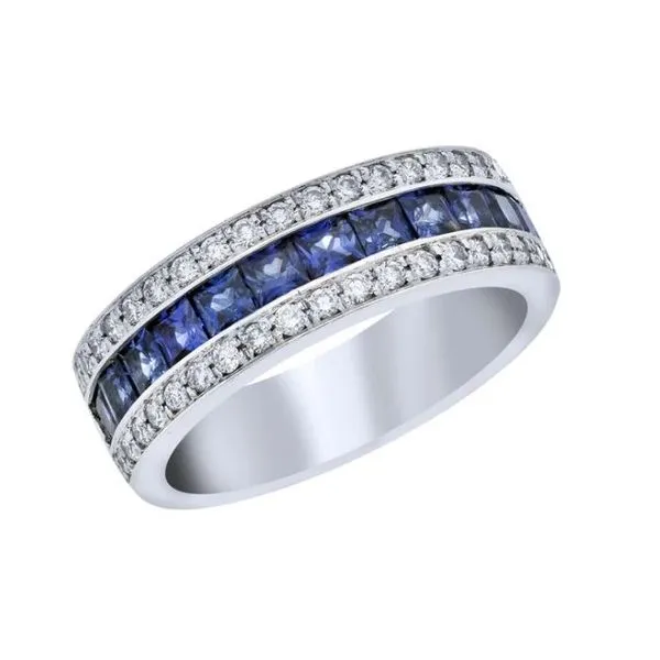 14K White Gold Sapphire and Diamond 3 Row Ring Size 6.5 Quality Gem LLC Bethel, CT