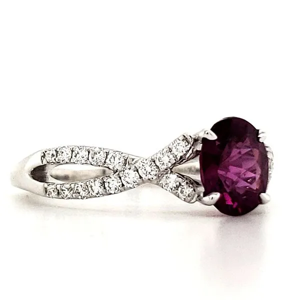 14K White Gold Rhodolite Garnet and Diamond Ring Size 5.5 Image 2 Quality Gem LLC Bethel, CT