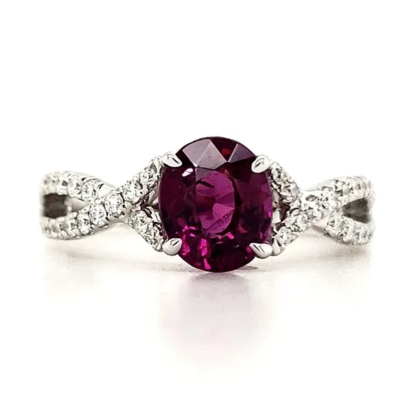 14K White Gold Rhodolite Garnet and Diamond Ring Size 5.5 Quality Gem LLC Bethel, CT