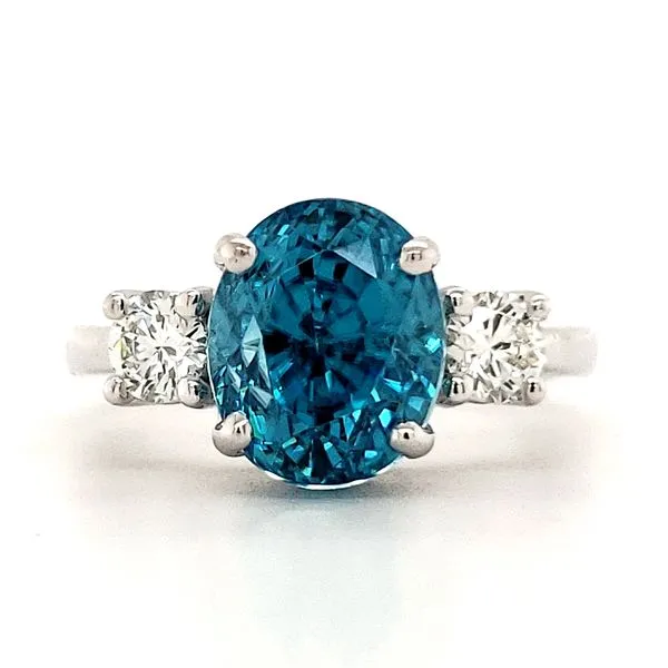 14K White Gold Blue Zircon and Diamond 3 Stone Ring Size 6.5 Quality Gem LLC Bethel, CT