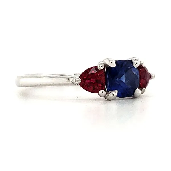 14K White Gold Sapphire and Ruby Ring Size 6.5 Image 2 Quality Gem LLC Bethel, CT