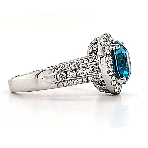 14K White Gold Blue Zircon & Diamond Ring Image 2 Quality Gem LLC Bethel, CT