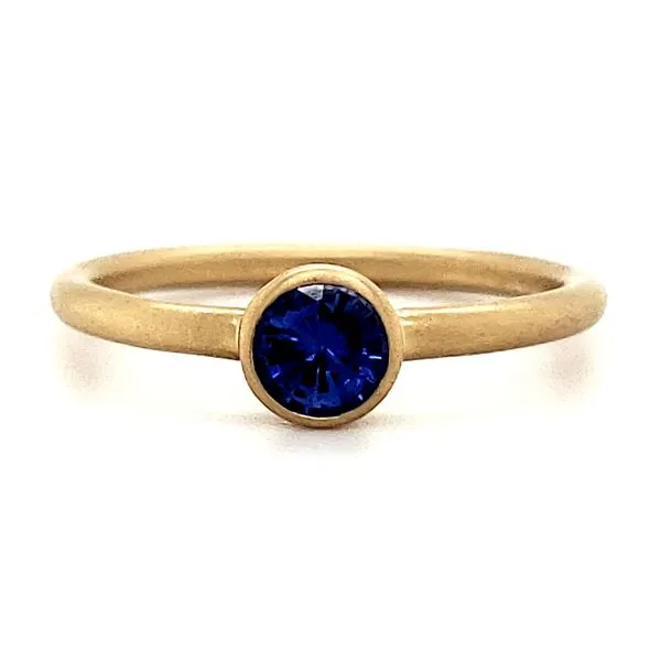 14K Yellow Gold Matte Bezel Ceylon Sapphire Ring Size 6.5 Quality Gem LLC Bethel, CT