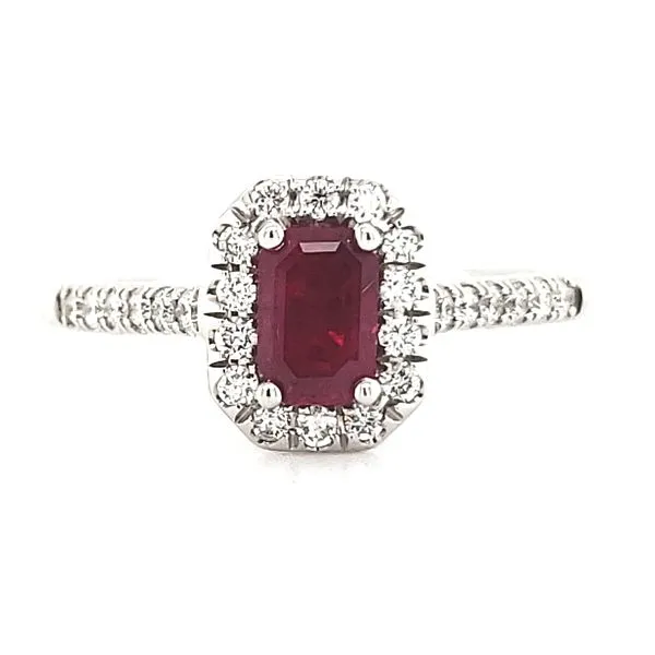 14K White Gold Ruby and Diamond Halo Ring Size 6.25 Quality Gem LLC Bethel, CT